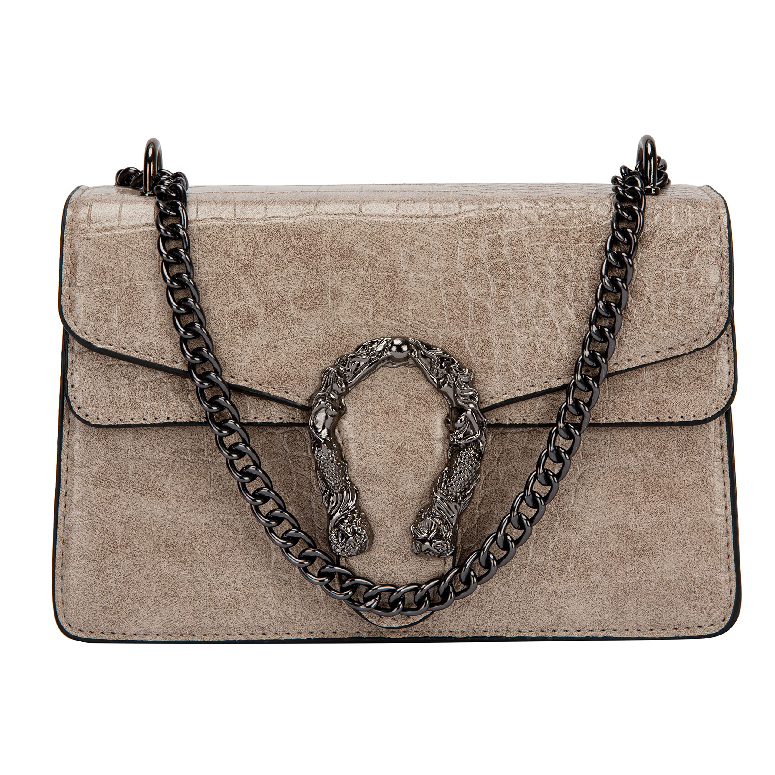 Stylish Women's Crossbody Bag & Satchel Purse - Luxury PU Leather Handbag with Snake Print & Chain Detail | Perfect for Work, Travel & Evening Out