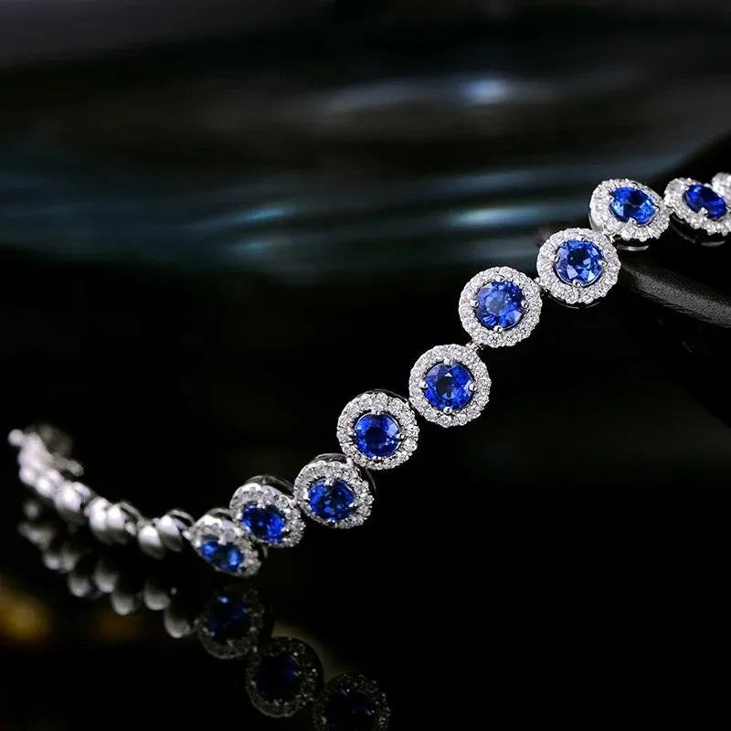 4.23ctw Genuine Sapphire & Diamond Bracelet in 18K White Gold - Elegant Jewelry for Women, Perfect for Weddings, Anniversaries & Special Occasions
