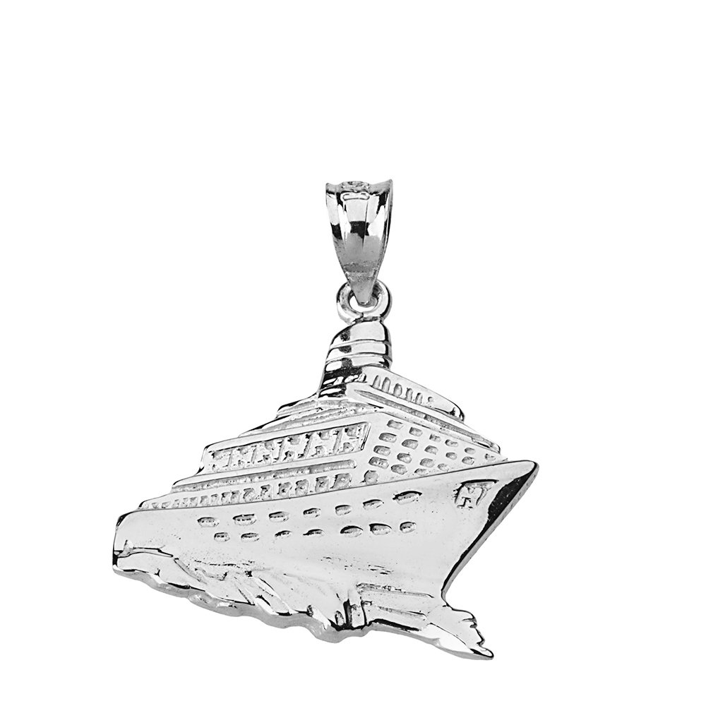10K White Gold Cruise Ship Ocean Liner Charm Pendant - Elegant Nautical Jewelry for Cruise Vacations & Travel Lovers