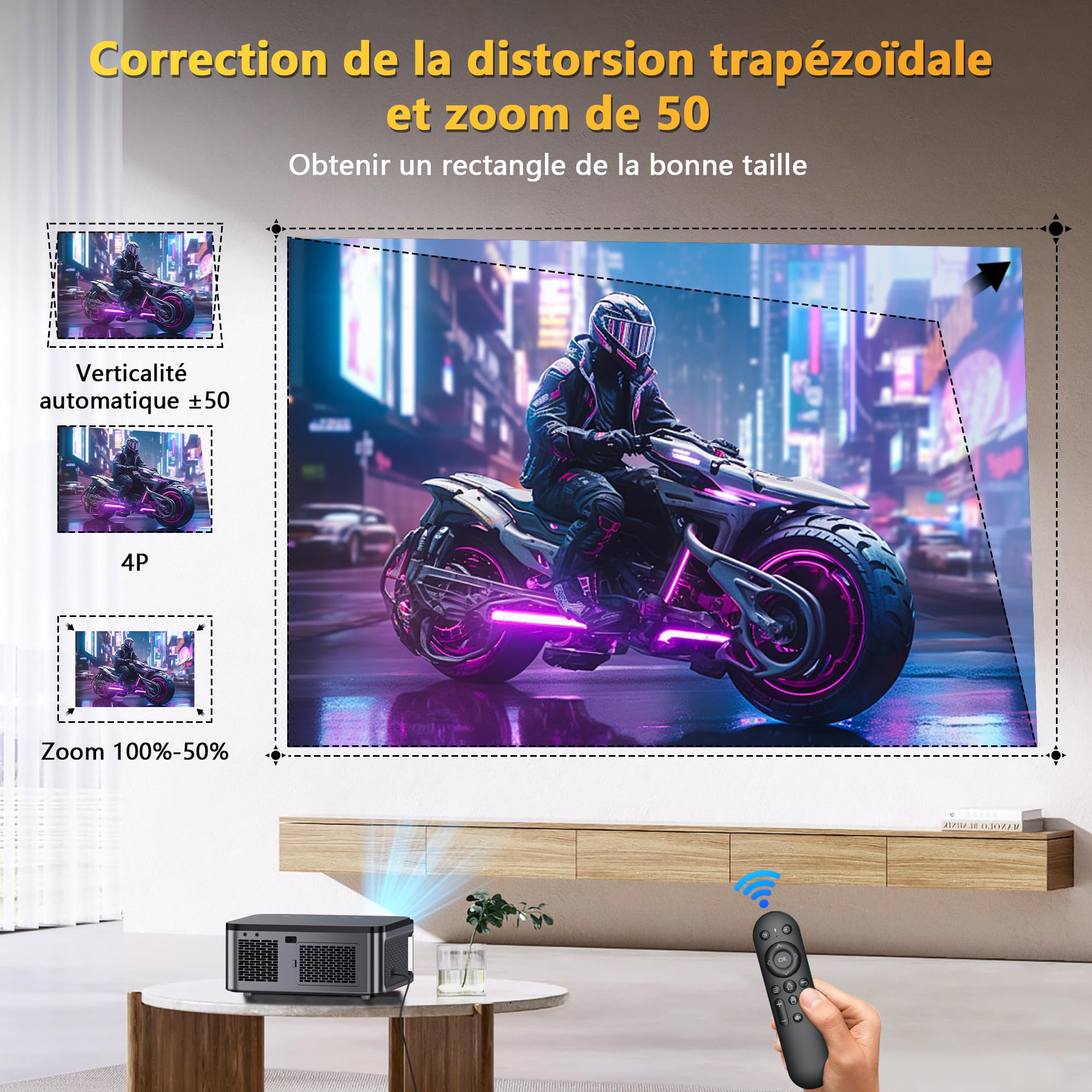 XIWBSY 4K WiFi 6 Bluetooth Projector - 25000 Lumens, 1080P Full HD, 50% Zoom, 300