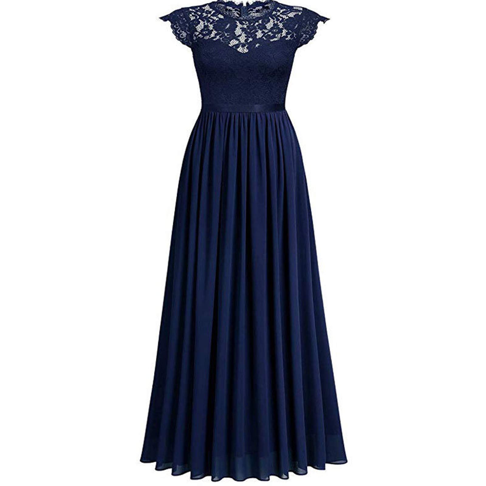 Elegant Chiffon Maxi Dress with Lace Stitching - Short Sleeve High Waist Bridesmaid & Wedding Guest Dress for Evening Parties, Prom, and Formal Occasions