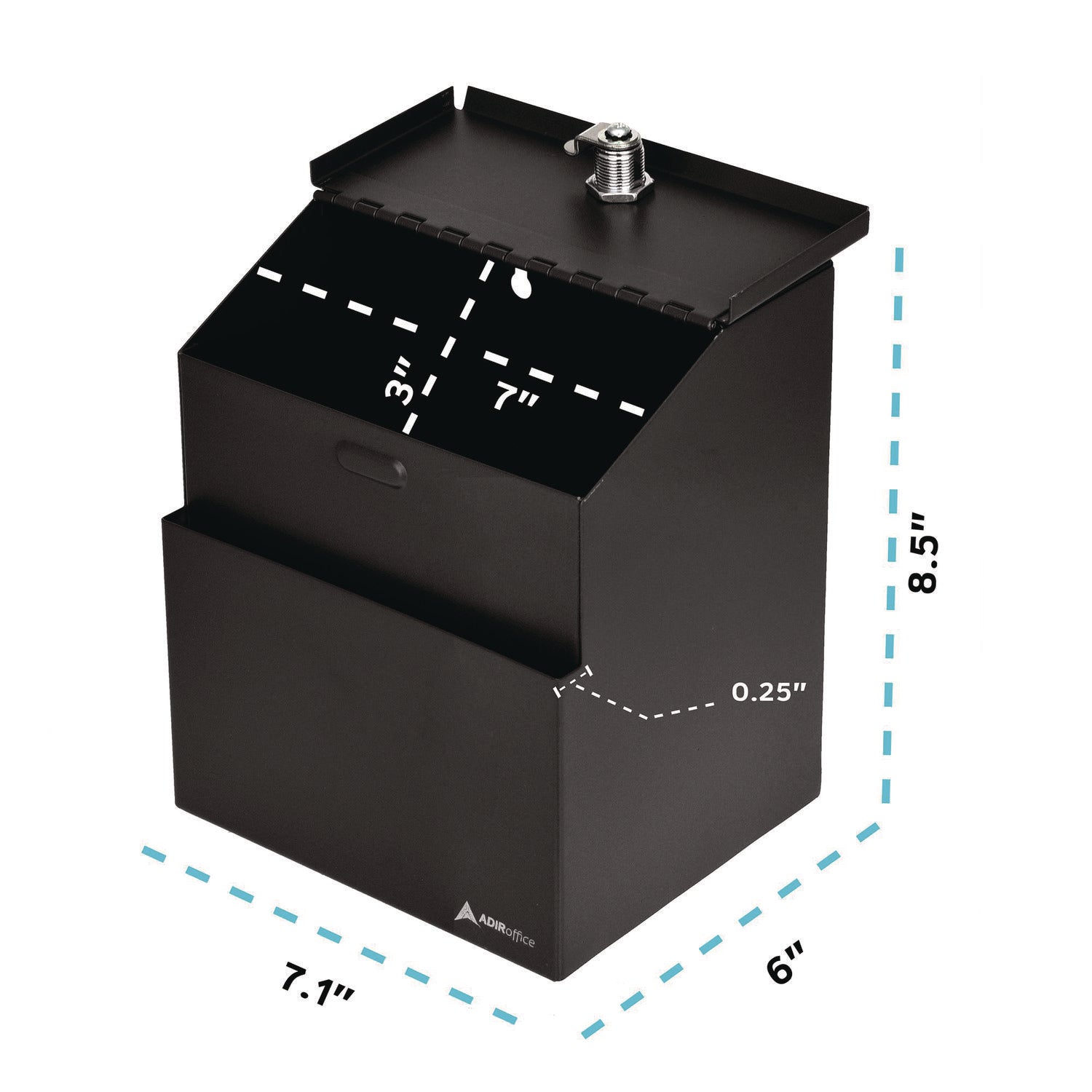 AdirOffice Wall Mountable Steel Secure Drop Box with Key - 7 x 6 x 8.5 Inch Stainless Steel 304 Lockbox - Black - Ideal for Offices, Retail Stores & Public Spaces for Secure Document & Key Drop-Off