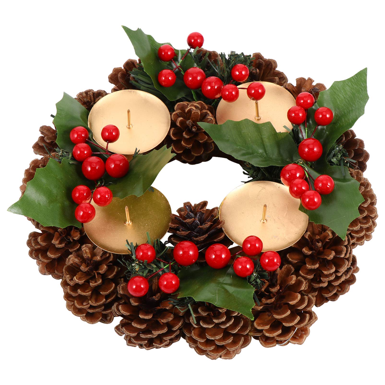 GANAZONO Christmas Candle Holder Set - Pine Cone Candle Rings with Candlestick, Festive Wreath Candle Holder for Xmas Dining Room & Home Decor - Perfect for Holiday Tablescapes, Mantel Displays and Seasonal Centerpieces