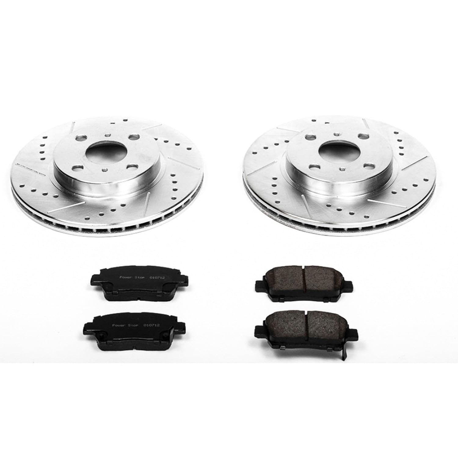 Power Stop K821 Z23 Carbon Fiber Brake Pads & Drilled Slotted Rotors Kit - Compatible with 2001-2005 Toyota Echo & 2000-2005 MR2 Spyder | High-Performance Braking for Street & Track Use