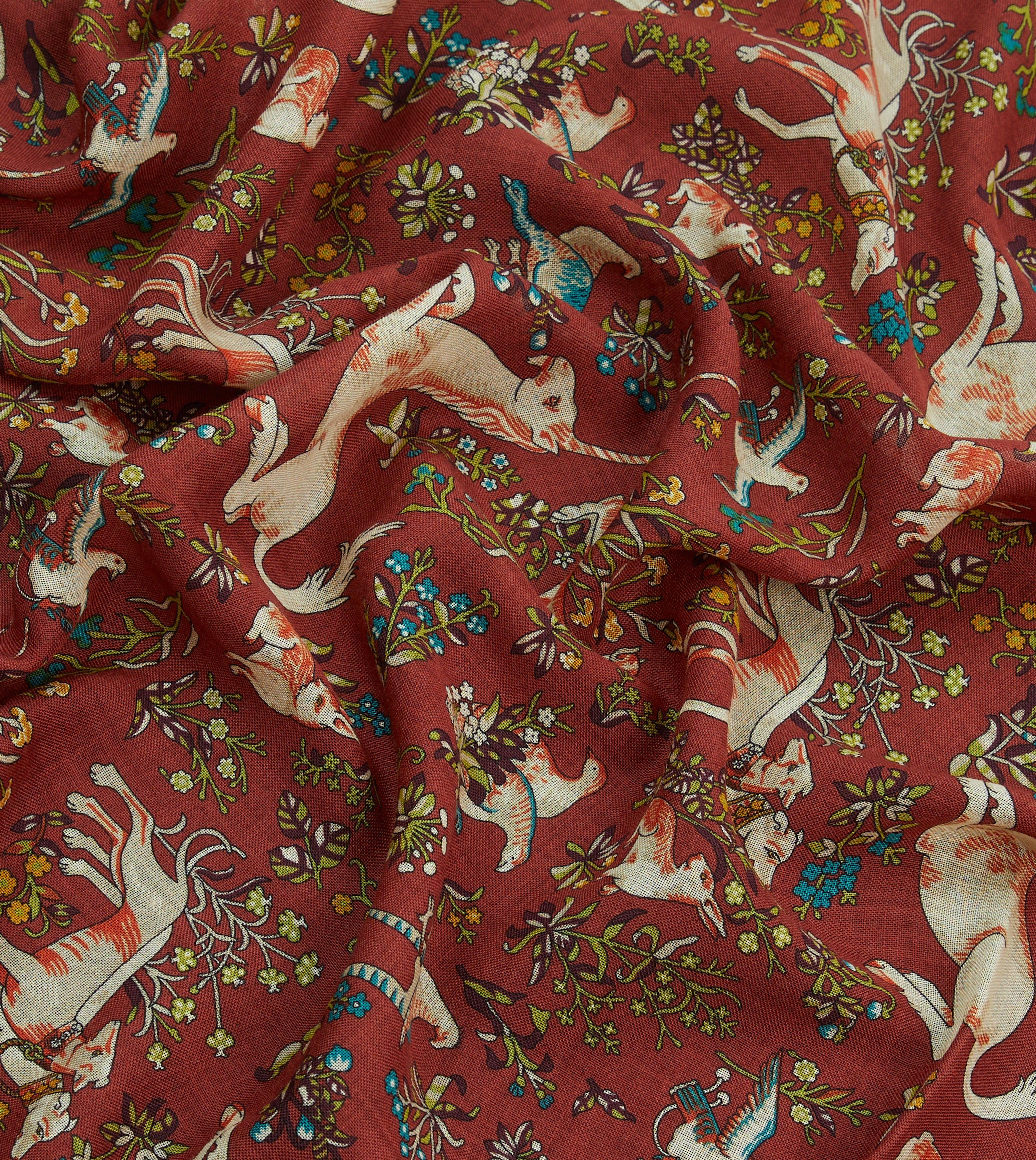 Red Unicorn Tile Print Wool Silk Scarf - Elegant Winter Fashion Accessory for Women, Gift for Her, Perfect for Holidays, Parties & Office Wear