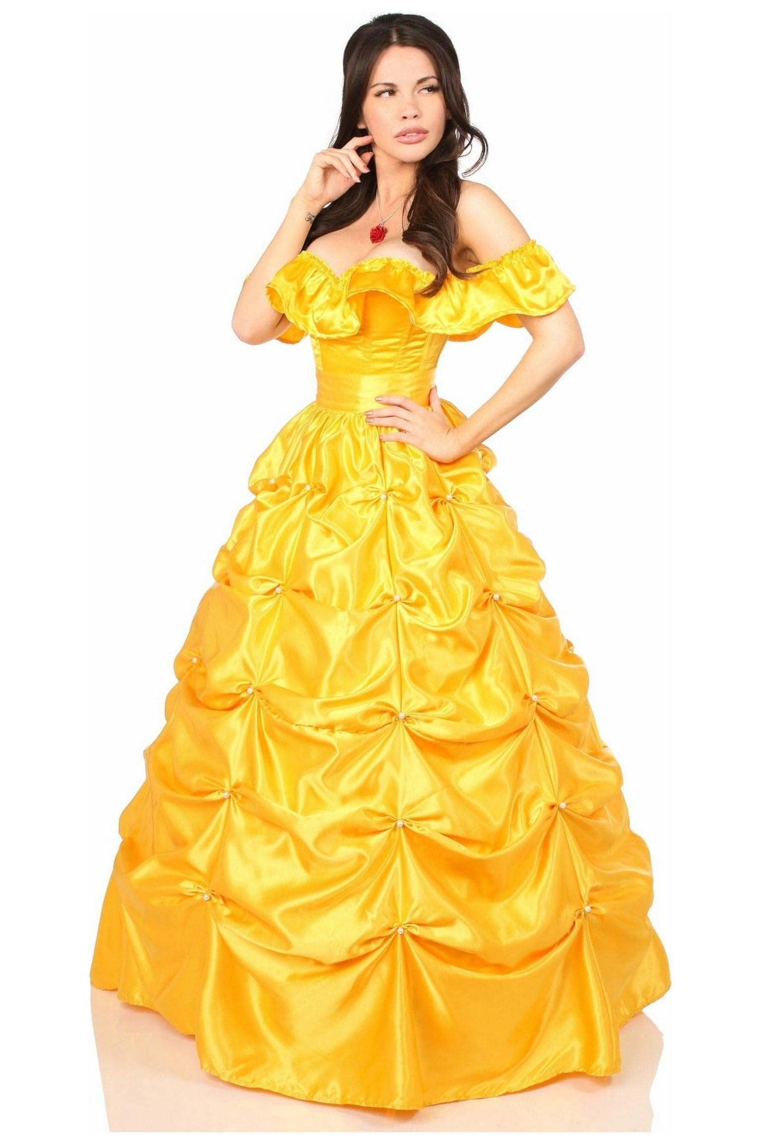 Women's Daisy Corset Top - 3 Piece Fairytale Beauty Corset Costume Set for Cosplay, Halloween & Renaissance Faire Outfits