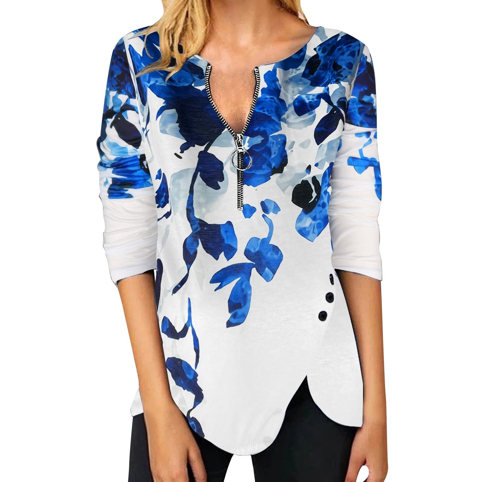 Women's White Casual Loose Fit Floral Tunic Top - Comfortable Cute Blouse for Everyday Wear | Perfect for Office, Dating & Weekend Outfits