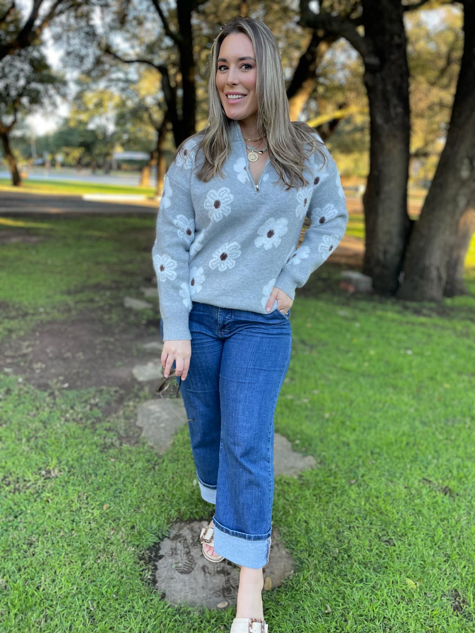 PREORDER: Stylish Flower Powered Half Zip Sweater for Women - 4 Trendy Colors | Perfect for Casual Outfits, Spring Layering & Outdoor Activities