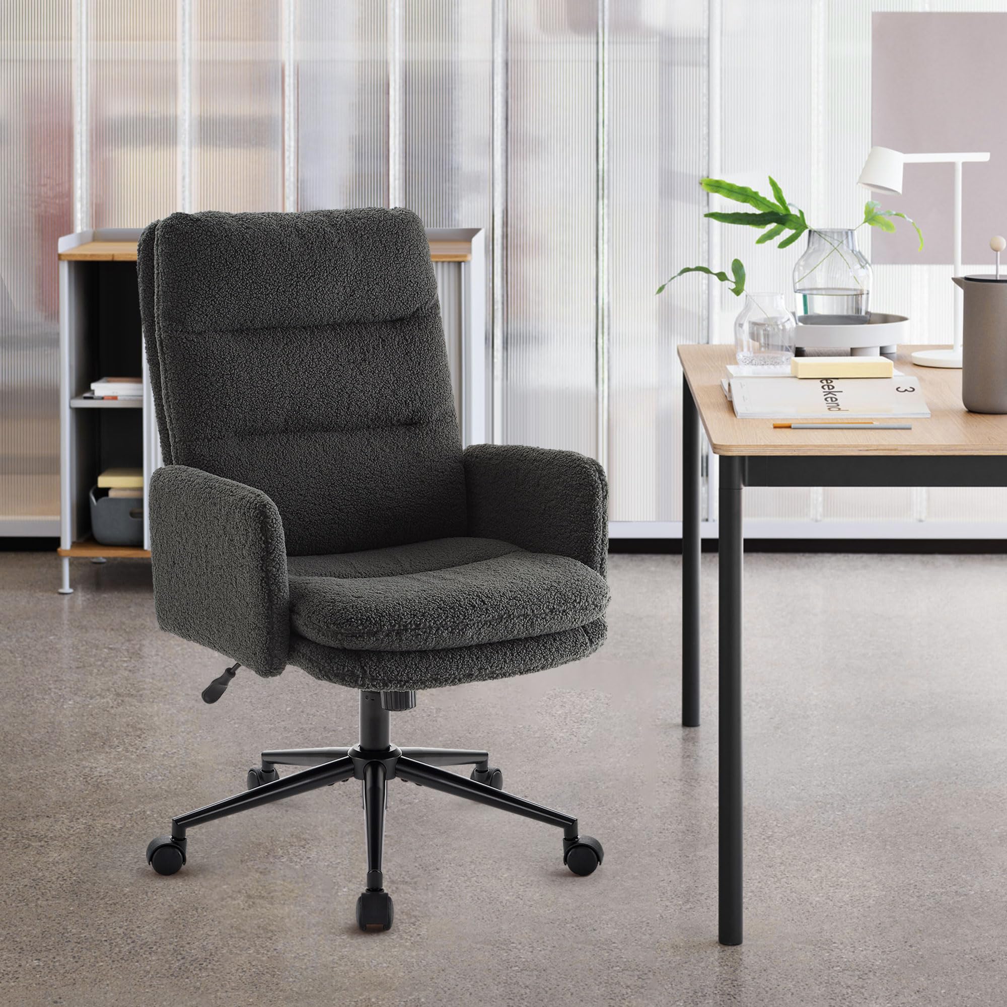 Ergonomic Swivel Office Desk Chair with Wheels - High Back Adjustable Computer Task Chair with Armrests, Upholstered Mesh Home Office Chair for Work & Gaming - Dark Grey Executive Chair for Office, Study Room & Home Workspace