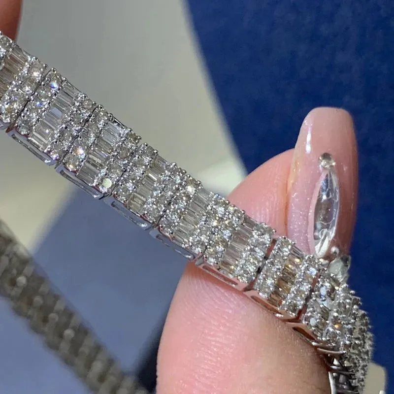 18K White Gold 5.0ct Real Diamond Luxury Trapezium Line Bracelet for Women - Elegant Wedding, Engagement & Party Jewelry Gift for Her - Perfect for Anniversary, Valentine's Day & Special Occasions