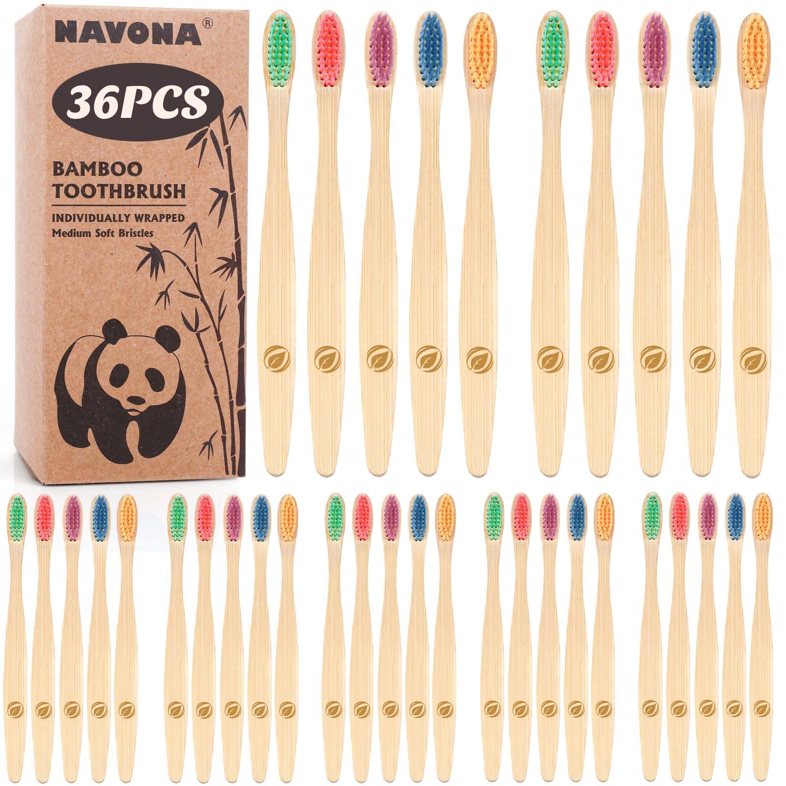 36 PCS Bamboo Toothbrushes for Kids - Eco-Friendly Natural Wooden Toothbrushes Bulk Pack, BPA Free Soft Bristles, Individually Wrapped | Perfect for Home, Travel, School & Dental Offices
