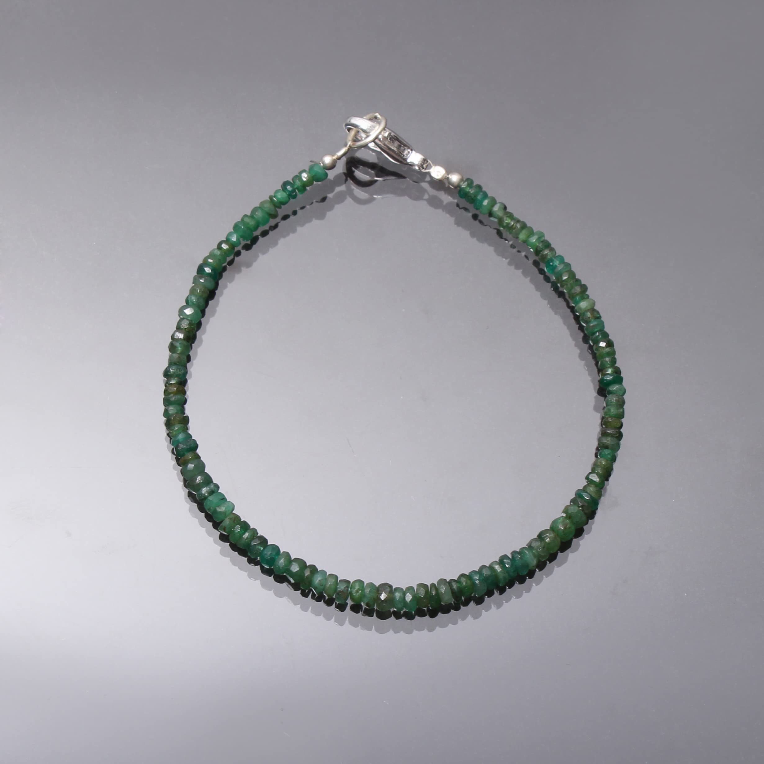 Natural Emerald Faceted Round 925 Sterling Silver Beaded Bracelet - Handmade Healing Jewelry for Women, Gift for Mom, Birthday, Anniversary, Meditation & Positive Energy