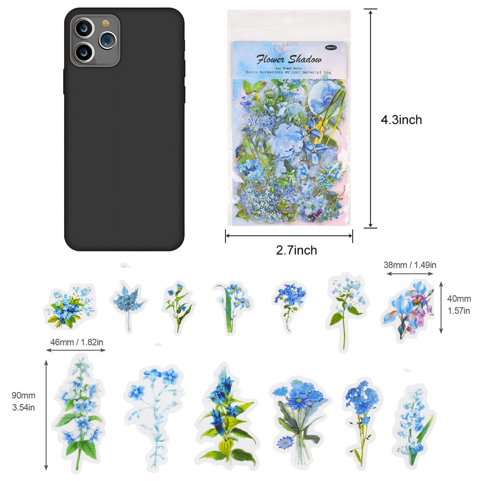 100 Pieces Blue Flower Stickers Set - Cute Floral Leaf Waterproof Vinyl Decals for Scrapbooking, Journaling, Planners, DIY Crafts | Perfect for Laptop Decoration, Phone Cases, Gift Wrapping & Home Decor