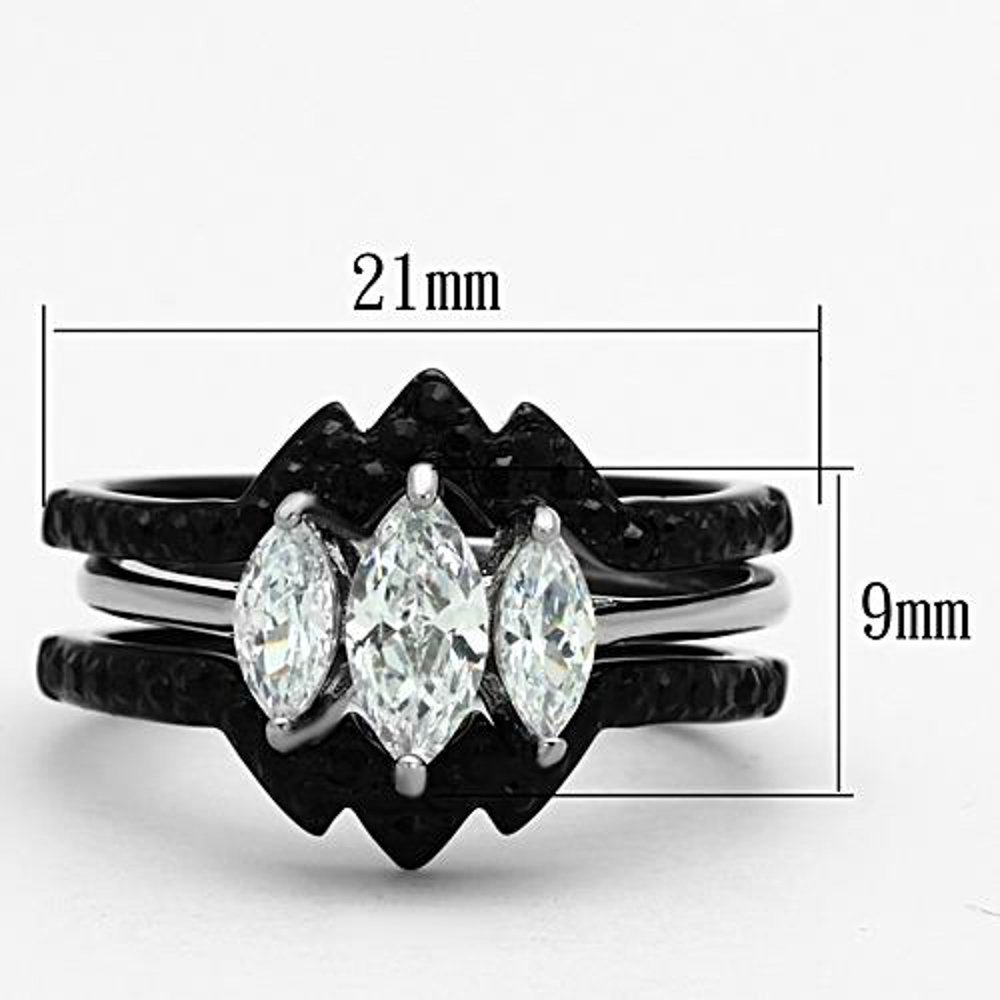 2.25Ct Marquise CZ Black Steel Wedding Ring Set for Women Size 5-11 - Elegant Bridal Jewelry