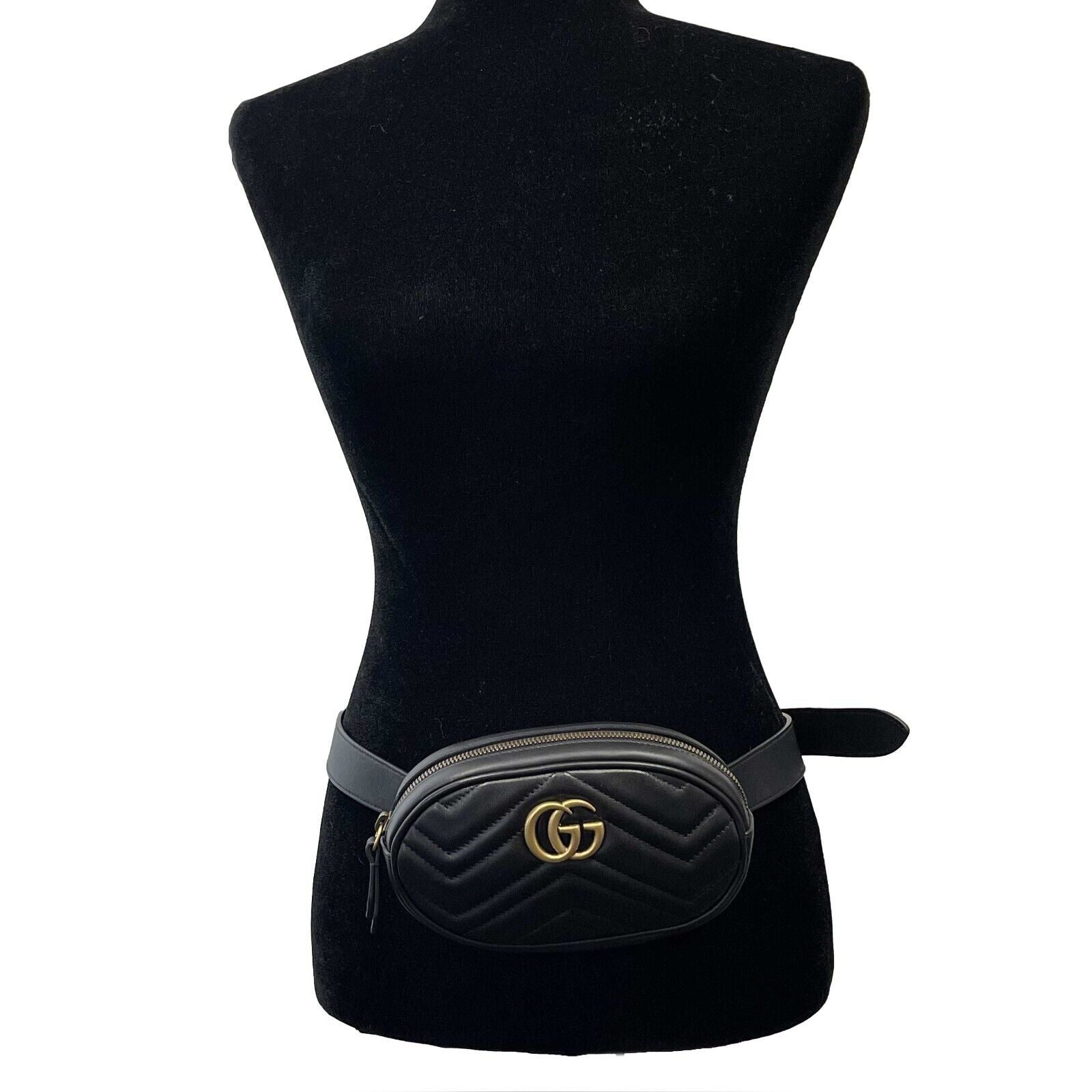 GUCCI GG Chevron Leather Belt Bag for Women - Black Crossbody Bag with Adjustable Strap, Fashionable Waist Pouch for Daily Use, Travel & Outfits
