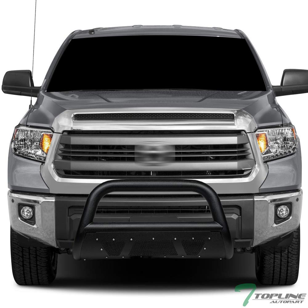 Textured Black Studded Mesh Bull Bar Brush Guard with Skid Plate for 2007-2021 Toyota Tundra - Heavy Duty Front Bumper Grille Protection for Off-Road & Truck Accessories