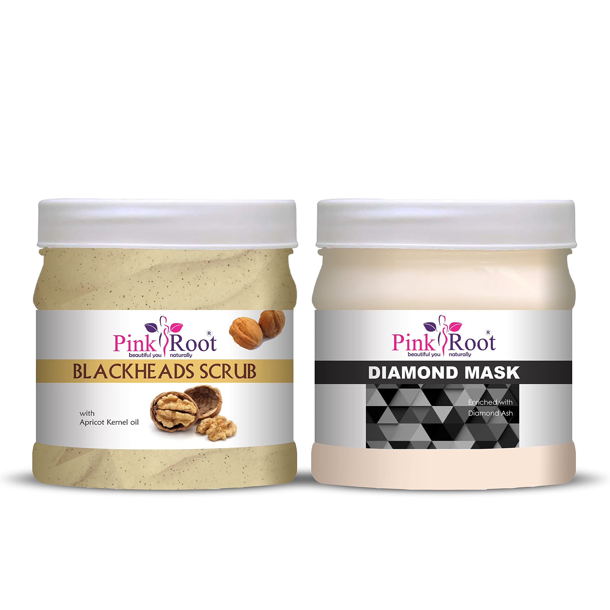 Pink Root Blackhead Scrub & Diamond Mask Set - 500gm Each for Deep Cleansing & Exfoliation | Perfect for Acne-Prone & Oily Skin Care Routine