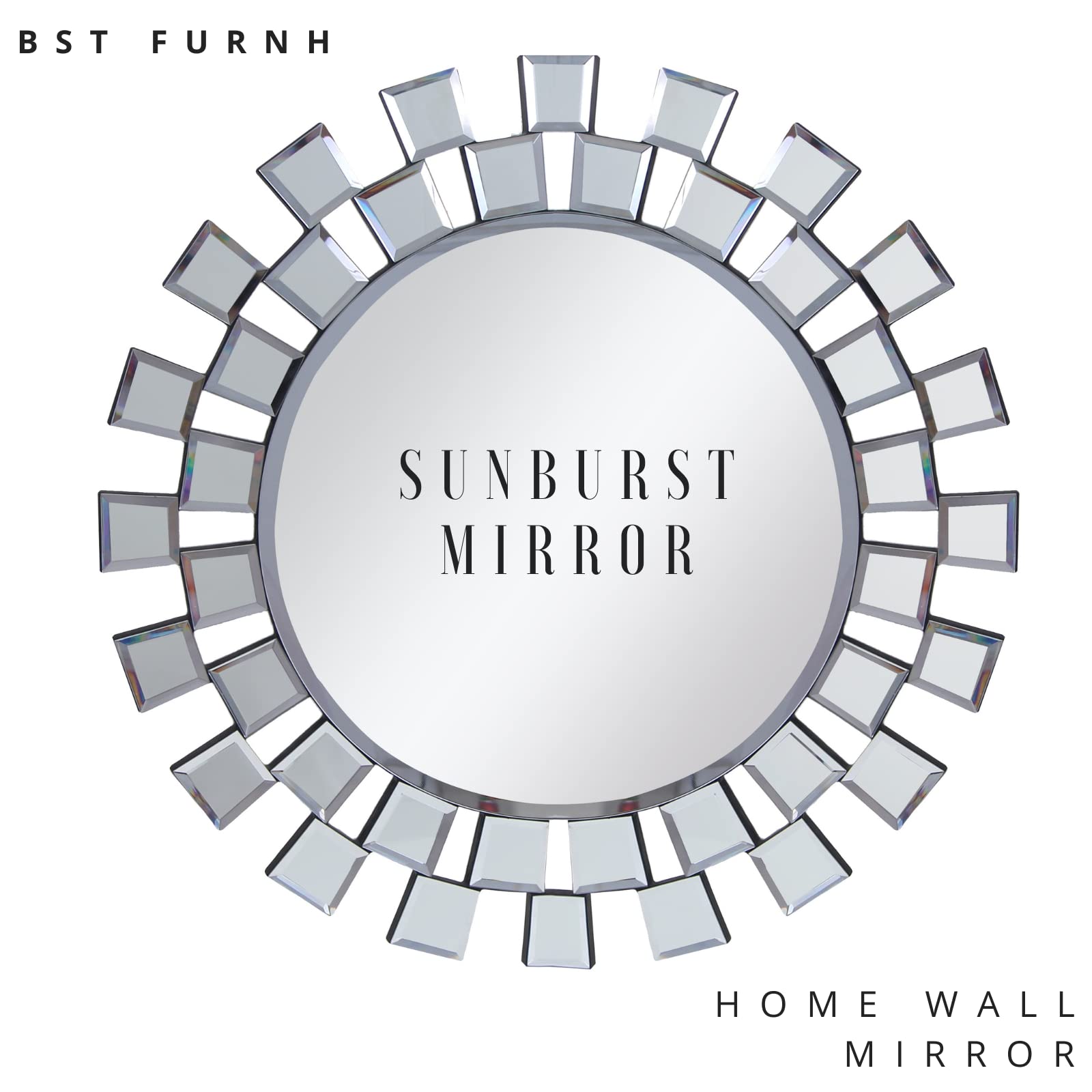 BST FURNH 24 Inch Sunburst Mirror - Round Frameless Wall Decor for Living Room, Bedroom & Bathroom | Elegant Sun Mirror for Home & Office Decoration