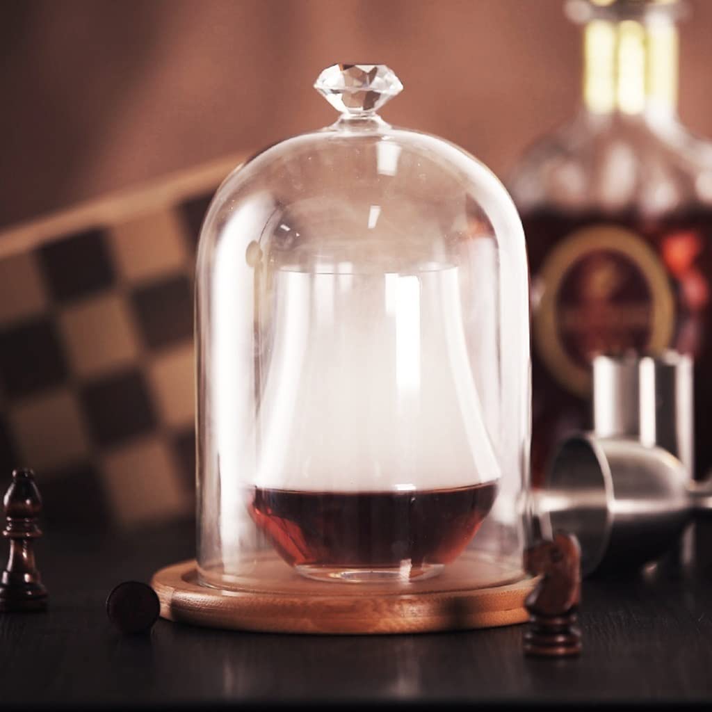 Premium Glass Smoke Infuser Dome - Cocktail Smoker Cover with Wooden Base | Perfect for Smoking Infusion Plates, Bowls & Cocktail Glasses | Ideal for Home Bars, Mixology & Gourmet Food Presentation