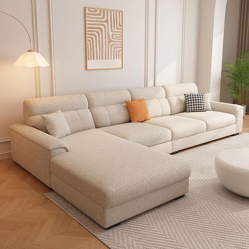 Modern L-Shaped Leather Upholstered Sectional Sofa with Chaise Lounge and Concealed Support - Perfect for Living Room, Home Theater, and Office Lounge Spaces