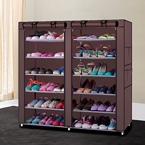 Ochine 6-Tier Double Row Shoe Rack Organizer - Stackable Storage Cabinet for 36 Pairs of Shoes with Nonwoven Fabric Cover - Portable Shoe Shelf for Closet, Living Room, Bedroom & Hallway | Perfect for Small Spaces & Shoe Organization