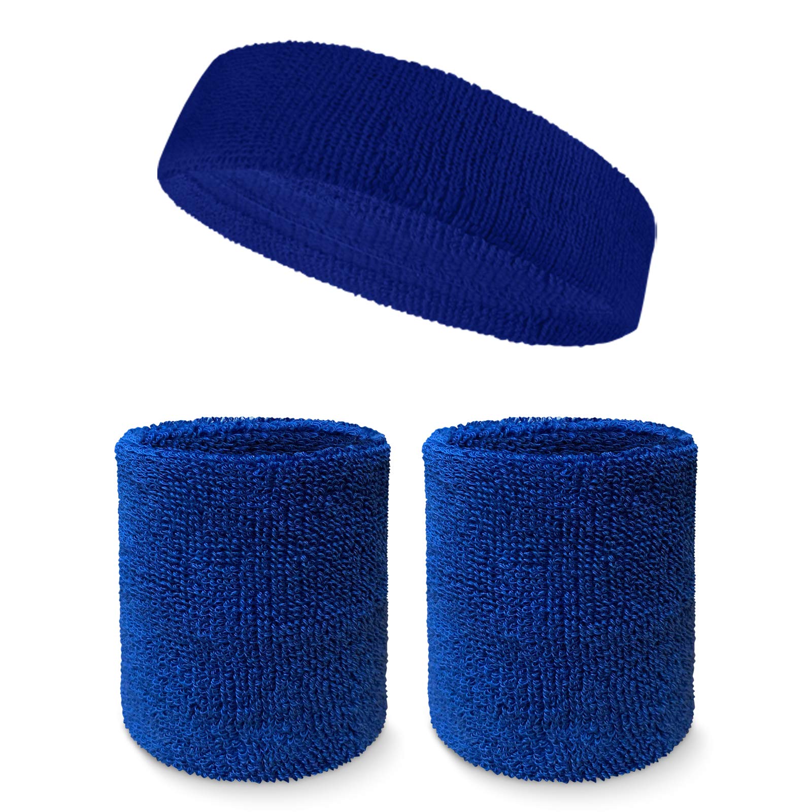 Unisex Terry Cloth Sweatbands Set - Moisture Wicking Headband & Wristband for Sports, Workouts & Yoga - Sweat Absorbing Fitness Accessories for Men & Women