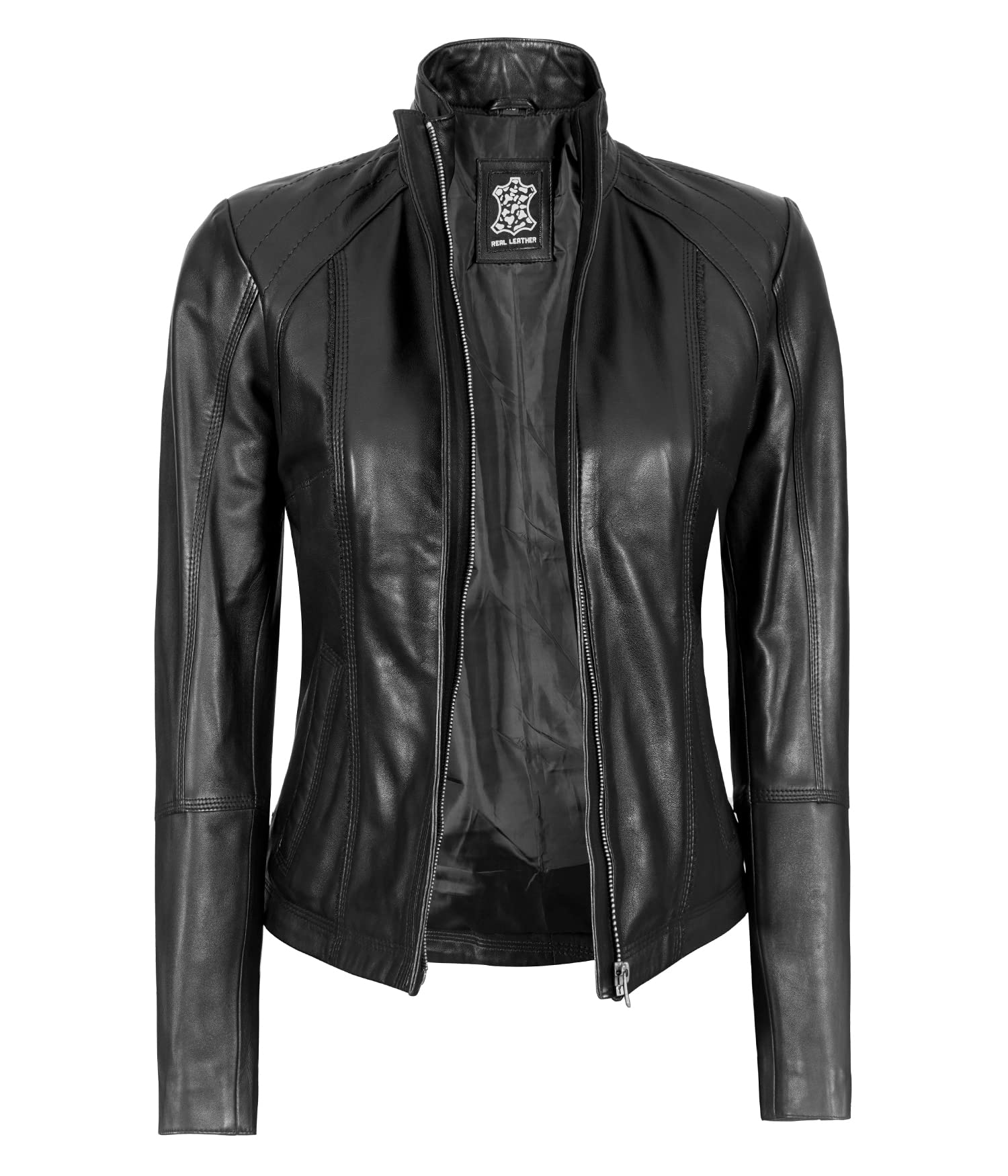 Blingsoul Genuine Leather Jacket for Women - Stylish Cafe Racer Biker Jacket | Premium Faux Leather Outerwear for Motorcycle Riding, Night Out & Casual Wear