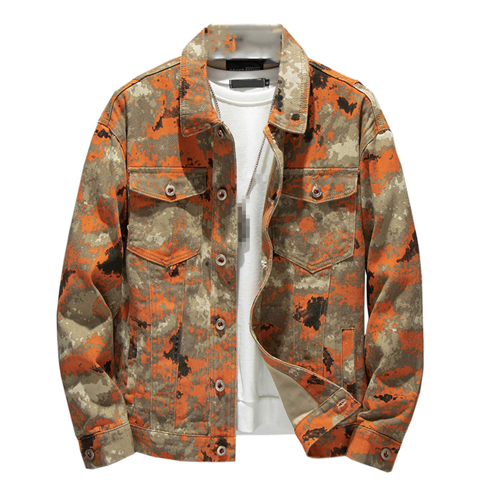 Men's Desert Camouflage Cargo Denim Jacket - Military Style Loose Fit Jean Coat with Turn Down Collar | Streetwear Fashion Outerwear for Urban Adventures & Outdoor Activities