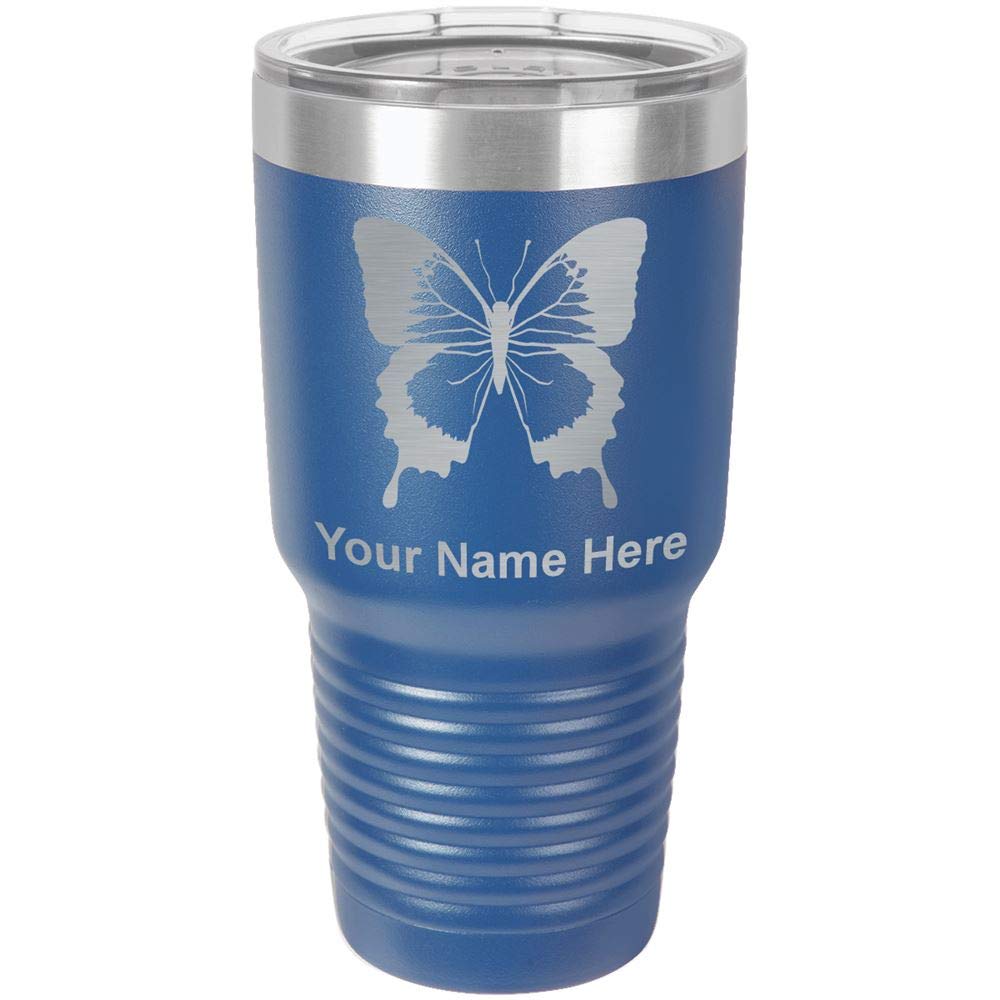 LaserGram 30oz Vacuum Insulated Stainless Steel Tumbler Mug with Swallowtail Butterfly Design - Personalized Engraving Included (Dark Blue) - Keeps Drinks Hot/Cold for Hours - Perfect for Coffee, Tea, Water & Outdoor Activities