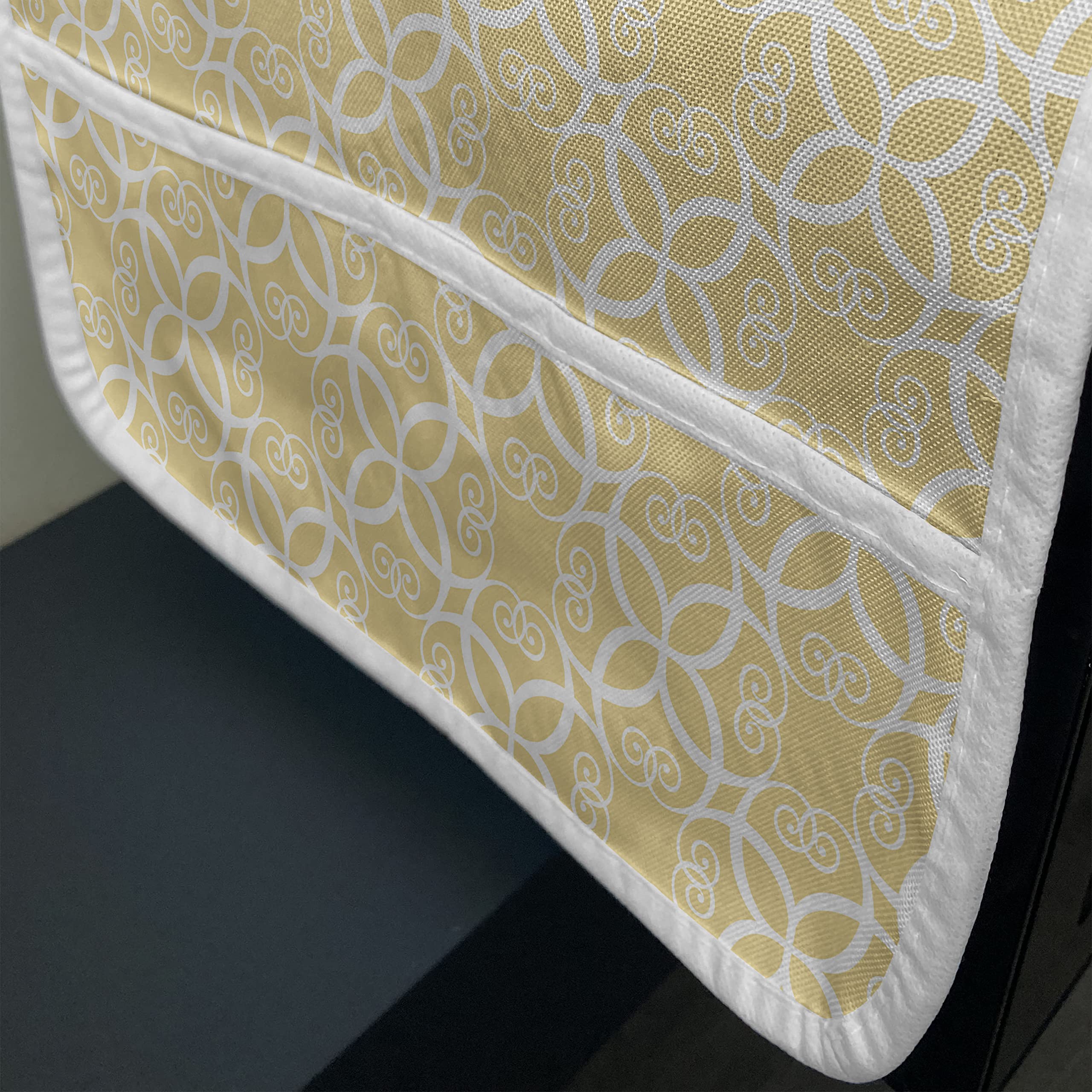 Ambesonne Microwave Oven Cover - Waterproof Pale Yellow & White Floral Design with Swirls & Symmetrical Patterns, 36