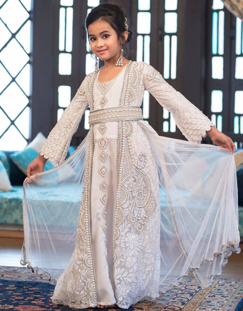 Arabic Moroccan Long Sleeve Caftan for Kids - Traditional Elegant Dress for Special Occasions & Holidays