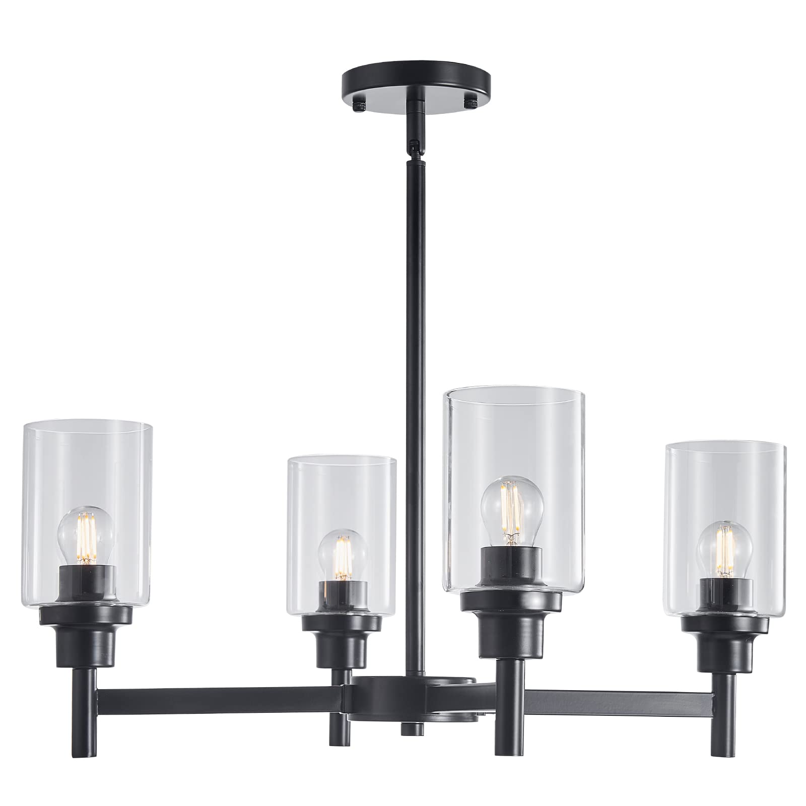 Seilisy 4-Light Black Chandelier Pendant Lighting - Modern Farmhouse & Industrial Style Ceiling Fixture with Glass Shades for Dining Room, Kitchen Island, Living Room, Foyer & Hallway | Perfect for Home Decor, Restaurants and Office Spaces