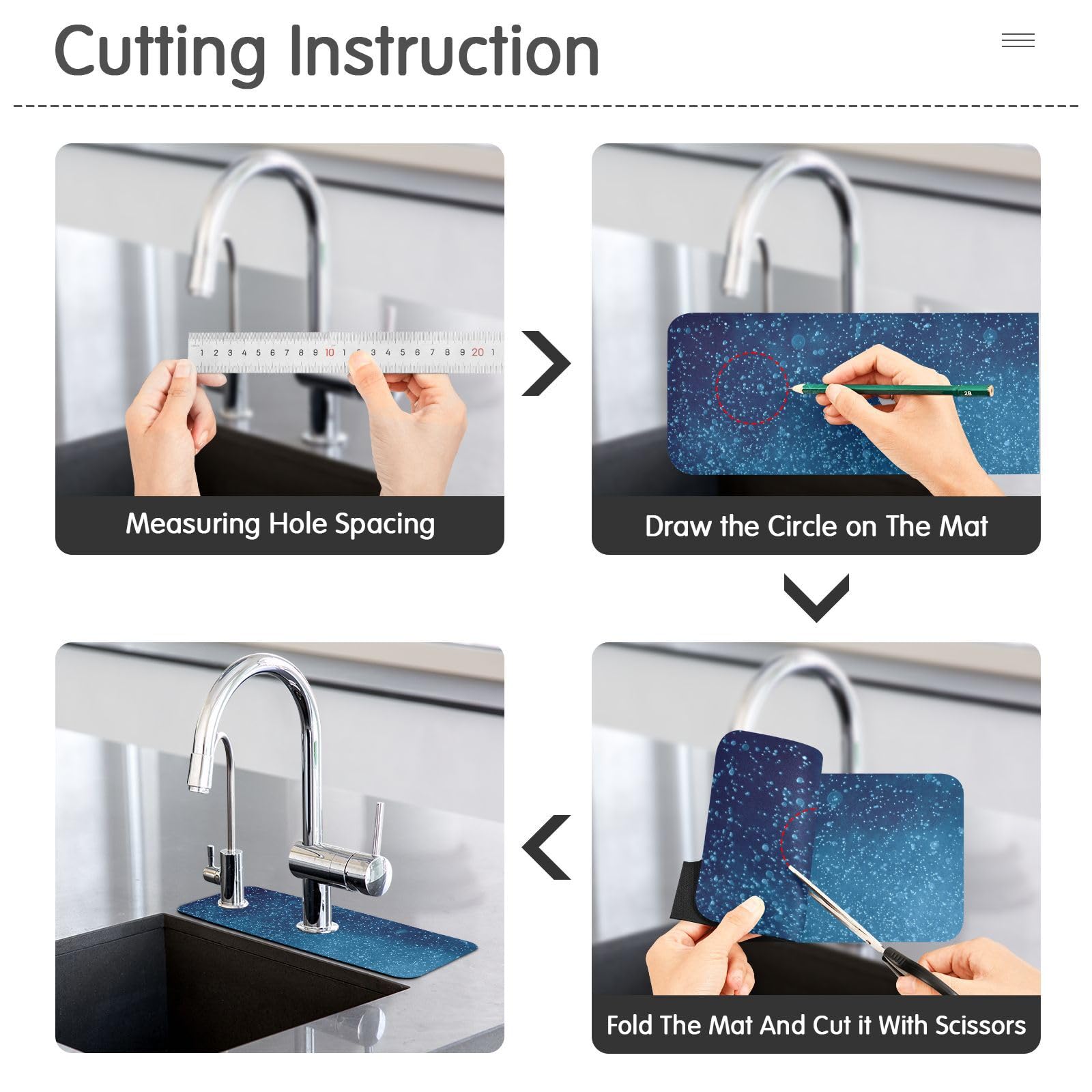 Non-Slip Sink Splash Guard - 14.7x5.4in Faucet Drip Catcher for Kitchen, Bathroom & RV - Water Droplets Protection