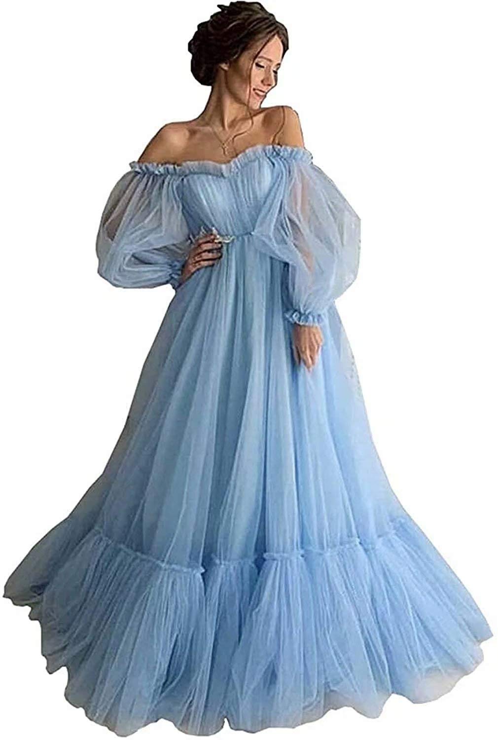 Sweetheart Off-Shoulder Tulle Prom Dress with Puffy Sleeves for Women - Perfect for Balls & Parties