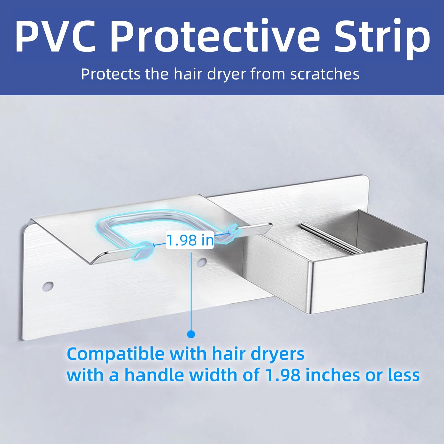 Wall Mounted Hair Dryer Holder - Stainless Steel Hair Tool Organizer for Bathroom | Adhesive/Drilling Installation | Perfect for Blow Dryers & Straighteners | Space-Saving Bathroom Storage Solution