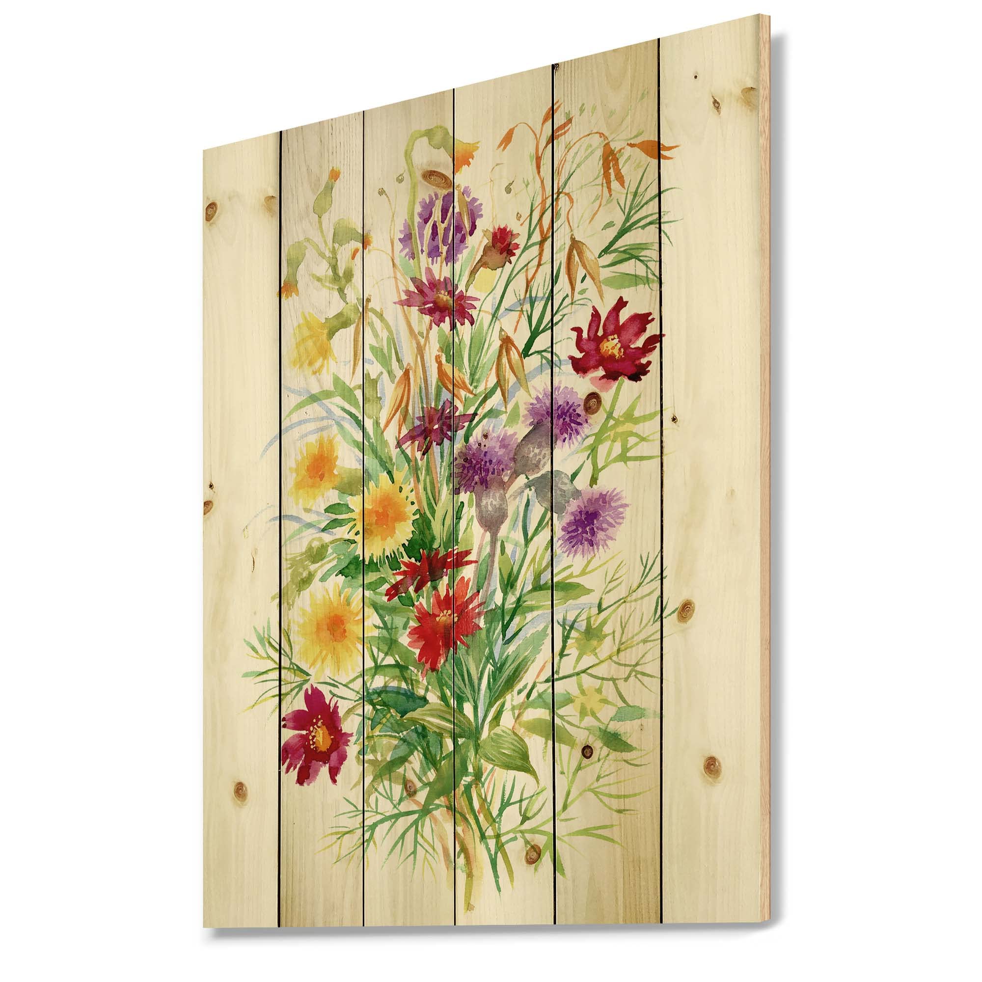Farmhouse Wood Wall Decor - Colorful Wildflowers Nature Art on Natural Pine Wood, Large Floral Wall Panels for Living Room, Bedroom & Office Decor