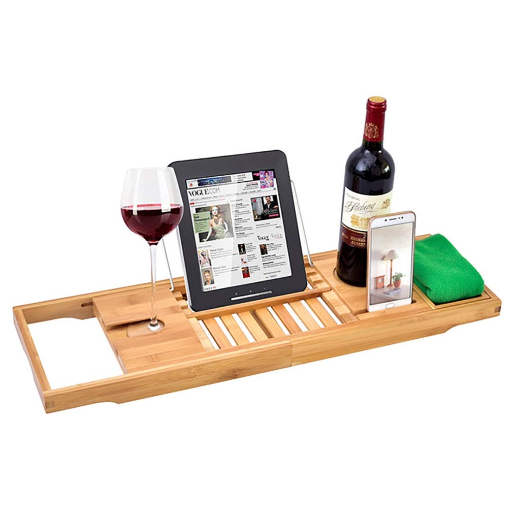 Premium Bamboo Bathtub Caddy Tray - Luxury Bath Shelf with Wine Glass Holder & Storage Rack for Spa Relaxation, Bathroom Organization & Romantic Soaking Experience