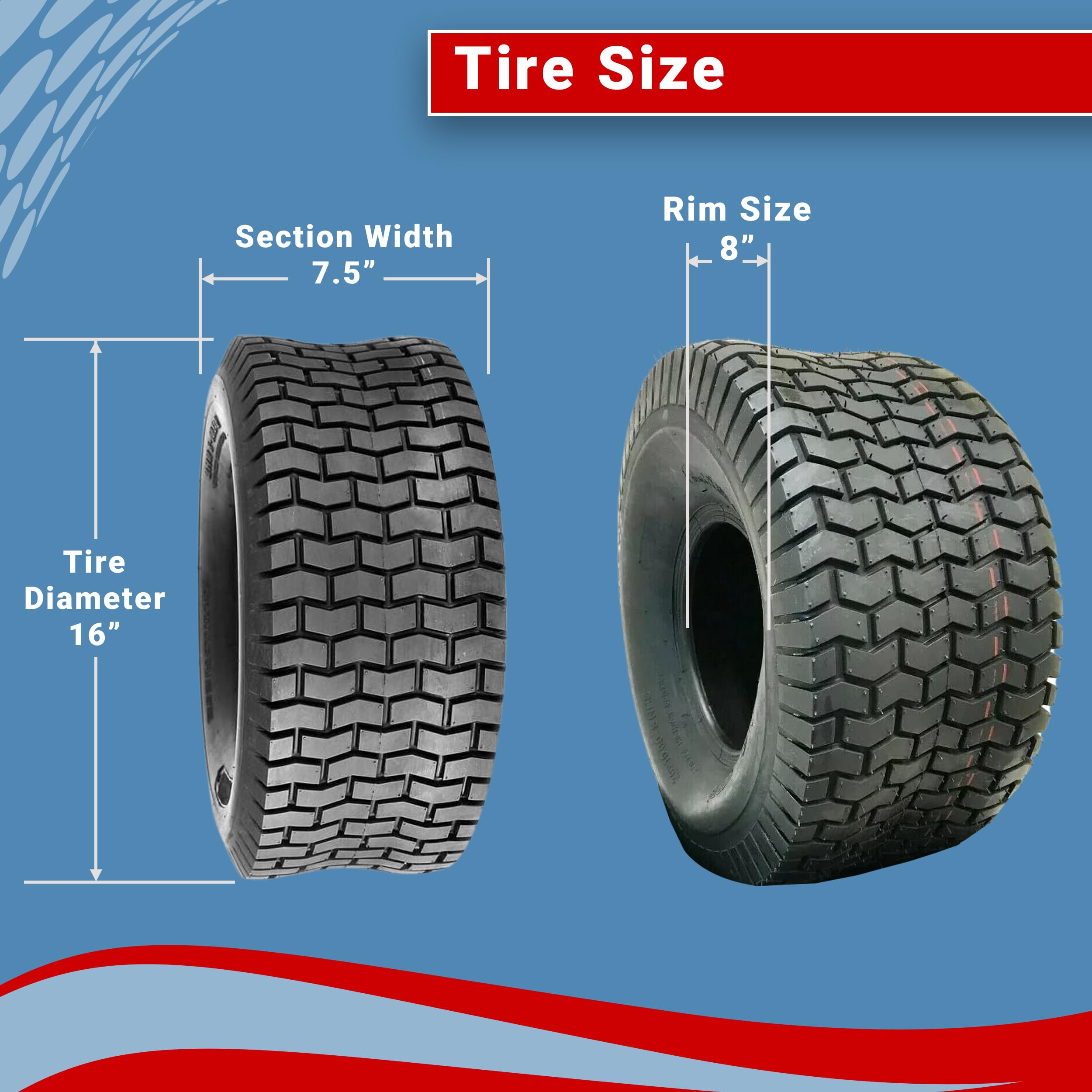 **16x7.50-8 Turf Tires (2-Pack) – 4-Ply D265 Mower Tires for Lawn Tractors & Zero-Turn Mowers – Durable, Long-Lasting Performance – Ideal for Golf Courses, Parks & Residential Lawns**