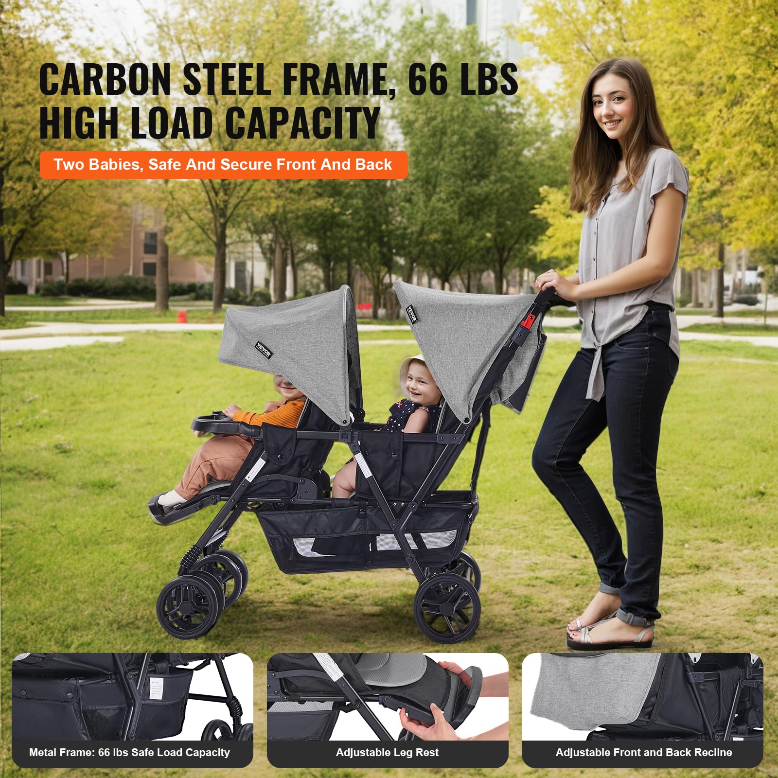 VEVOR Double Stroller for Toddlers - Lightweight Side by Side Baby Stroller with Adjustable Canopy & Storage Basket - Perfect for Twins, Siblings, or Daycare Use at Parks, Malls, and Outdoor Adventures