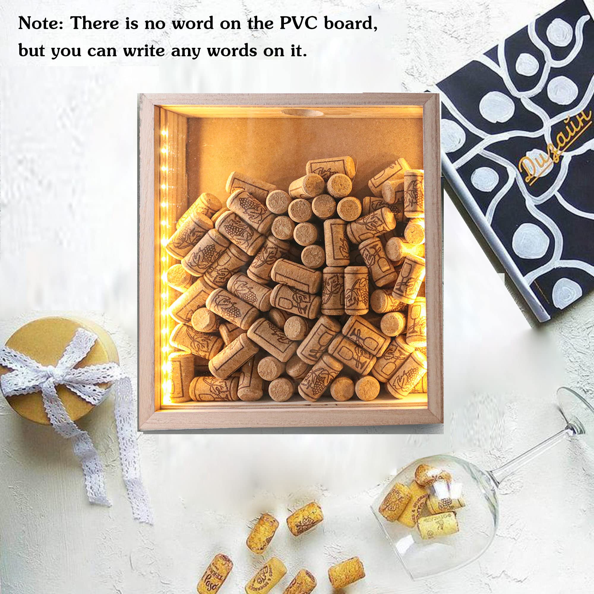 Pack of 2 LED Illuminated Wine Cork & Beer Cap Shadow Box Display - 11x12 Inch Wall Mounted Memory Gift for Home Bar Decor, Man Cave, Wedding Anniversary Present & Collectible Showcase