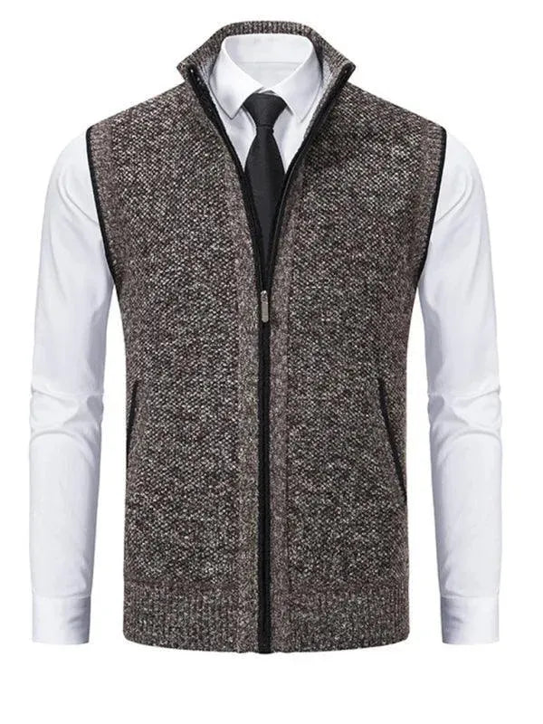 Men's Stand Collar Sleeveless Knit Vest - Slim Fit Casual & Layering Piece for Office, Outdoors & Fall Fashion