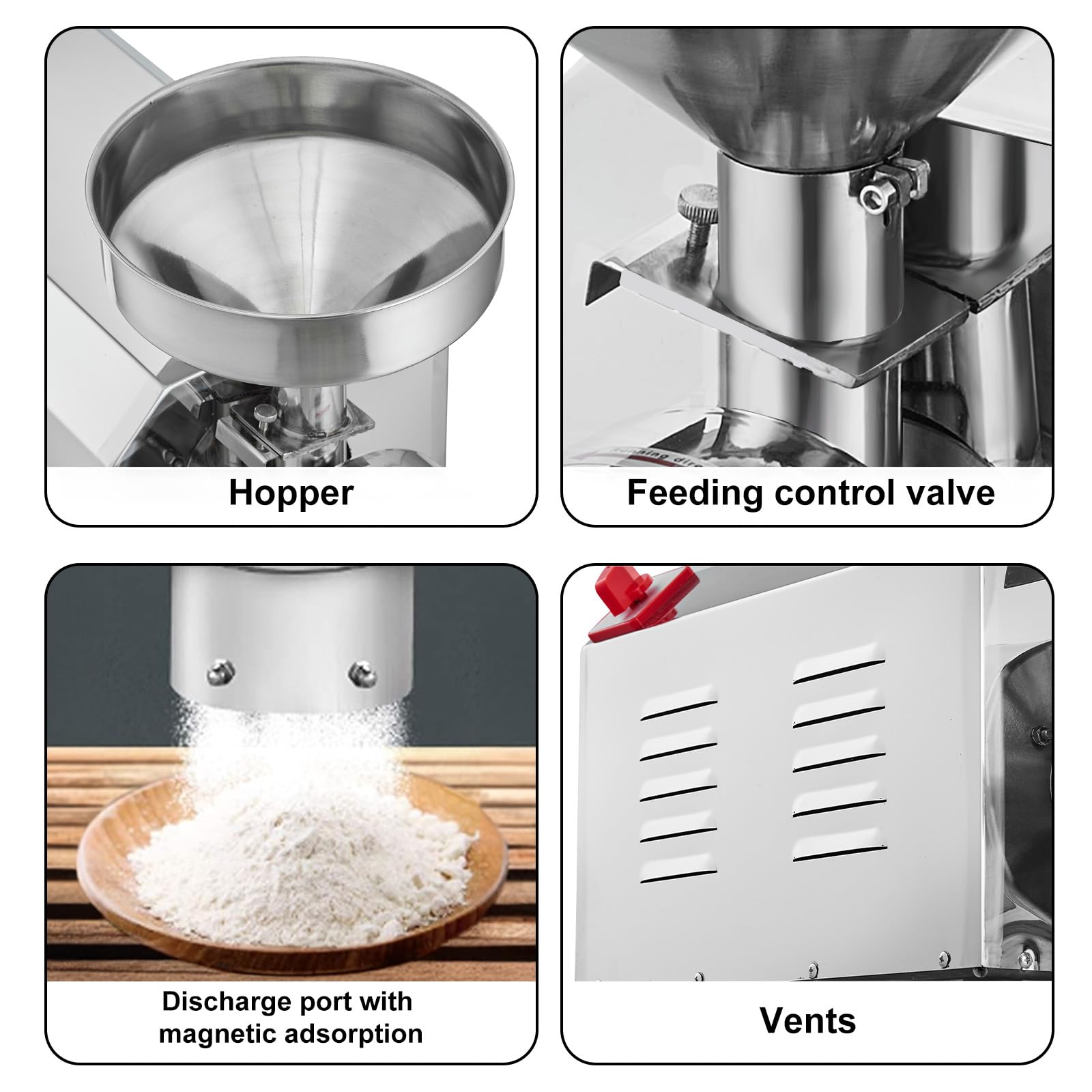 VEVOR 3000W Commercial Soybean Grinder - Stainless Steel Corn Mill Machine for Spices, Peanuts, Grains (100 KG/H) - Perfect for Restaurants, Bakeries & Home Flour Milling