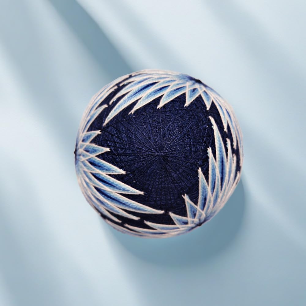 Handmade Japanese Temari Ball - Zen Art Decor for Desk, Home & Office - Unique Japanese Art Gift with Feather Design (Perfect for Meditation Spaces, Office Decor & Thoughtful Gifts)