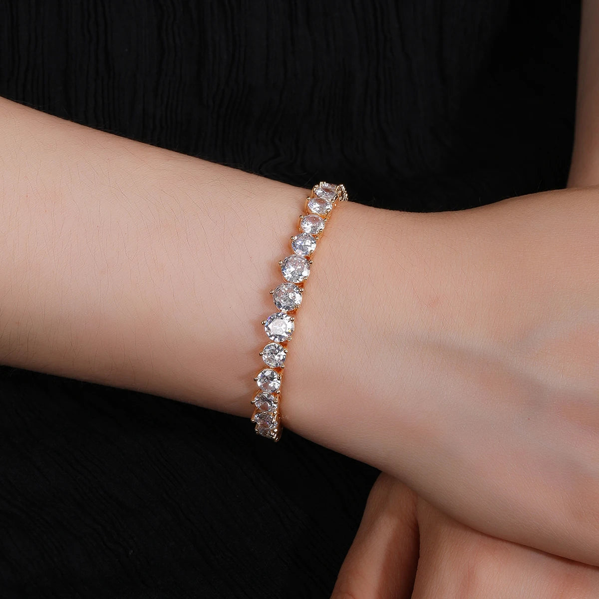 Sparkling Princess Cut Round Cubic Zirconia Luxury Bracelet for Women - Elegant Chain Jewelry Gift for Anniversary, Party & Special Occasions (CK10038)