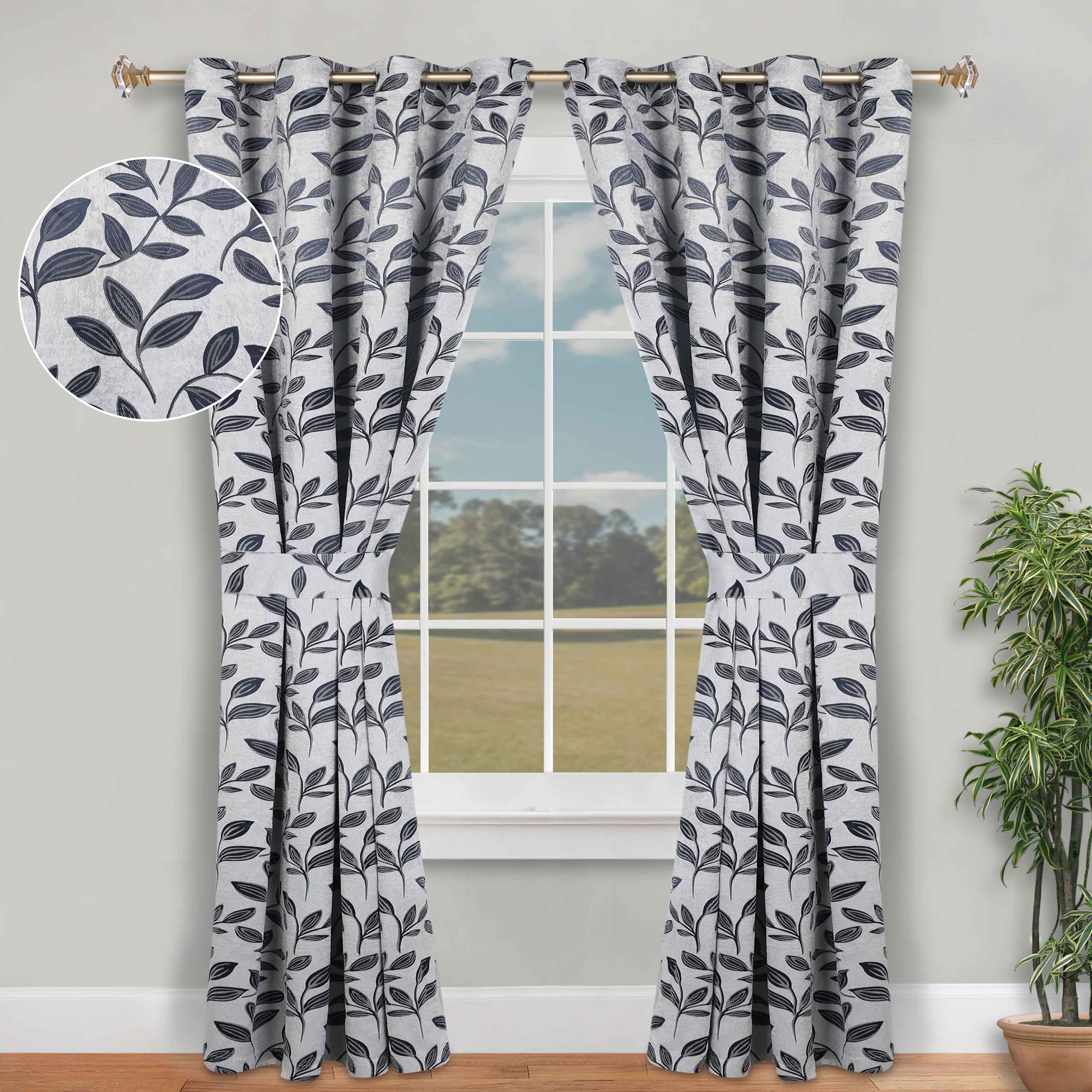 Blackout Curtains for Bedroom - Set of 2 Panels, 100% Room Darkening Thermal Insulated Drapes with Leaves Pattern - Perfect for Nursery, Home Theater & Light Sleepers