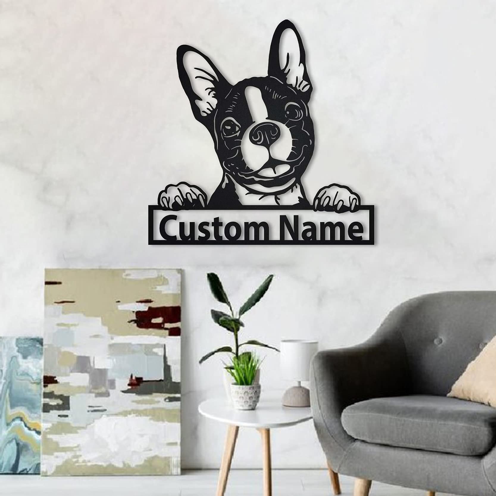 Custom Personalized Boston Terrier Dog Metal Sign Art - Engraved Pet Name Plaque - Unique Dog Lover Gift for Men & Women - Perfect for Home Decor, Office, or Kennel Wall Art