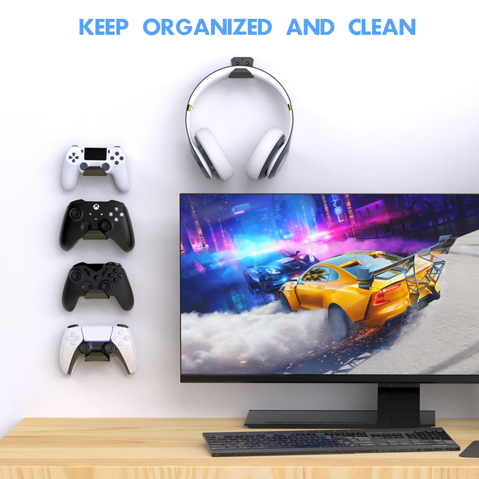 Universal Controller Wall Mount Holder for PS5 Pro/Slim, Nintendo Switch - Strong Adhesive & Screw Mount Headset Hanger Hook - 6 Pack - Perfect for Gaming Room Organization & Headphone Storage