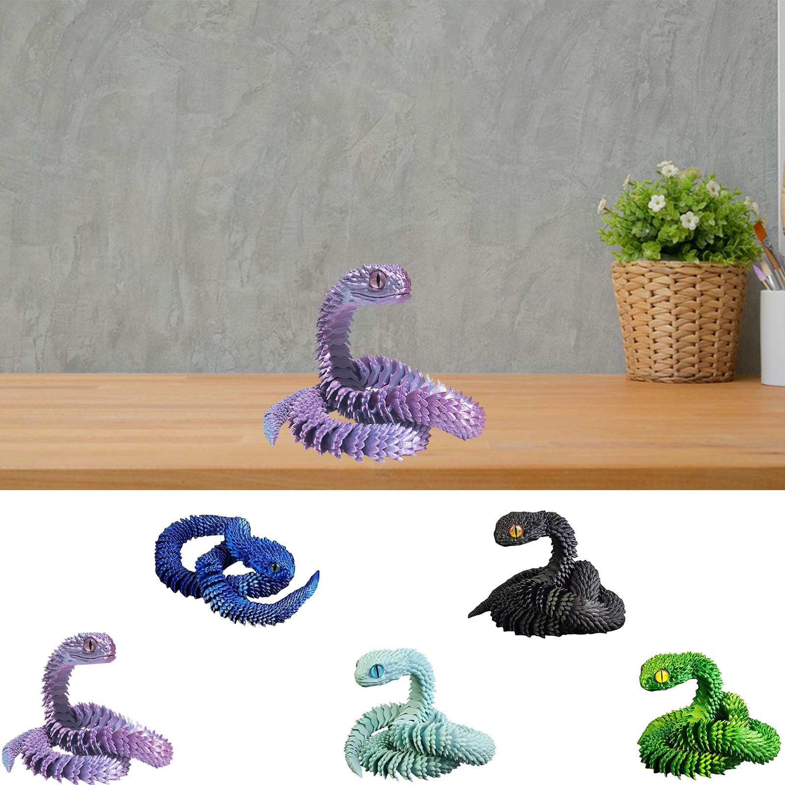 3D Printed Articulated Snake Toy Set - Flexible Fidget Toys for Adults, Cute Animal Stress Relief & Desk Decor (Sky Blue) - Perfect for Office, Home, Anxiety Relief & Gift Giving