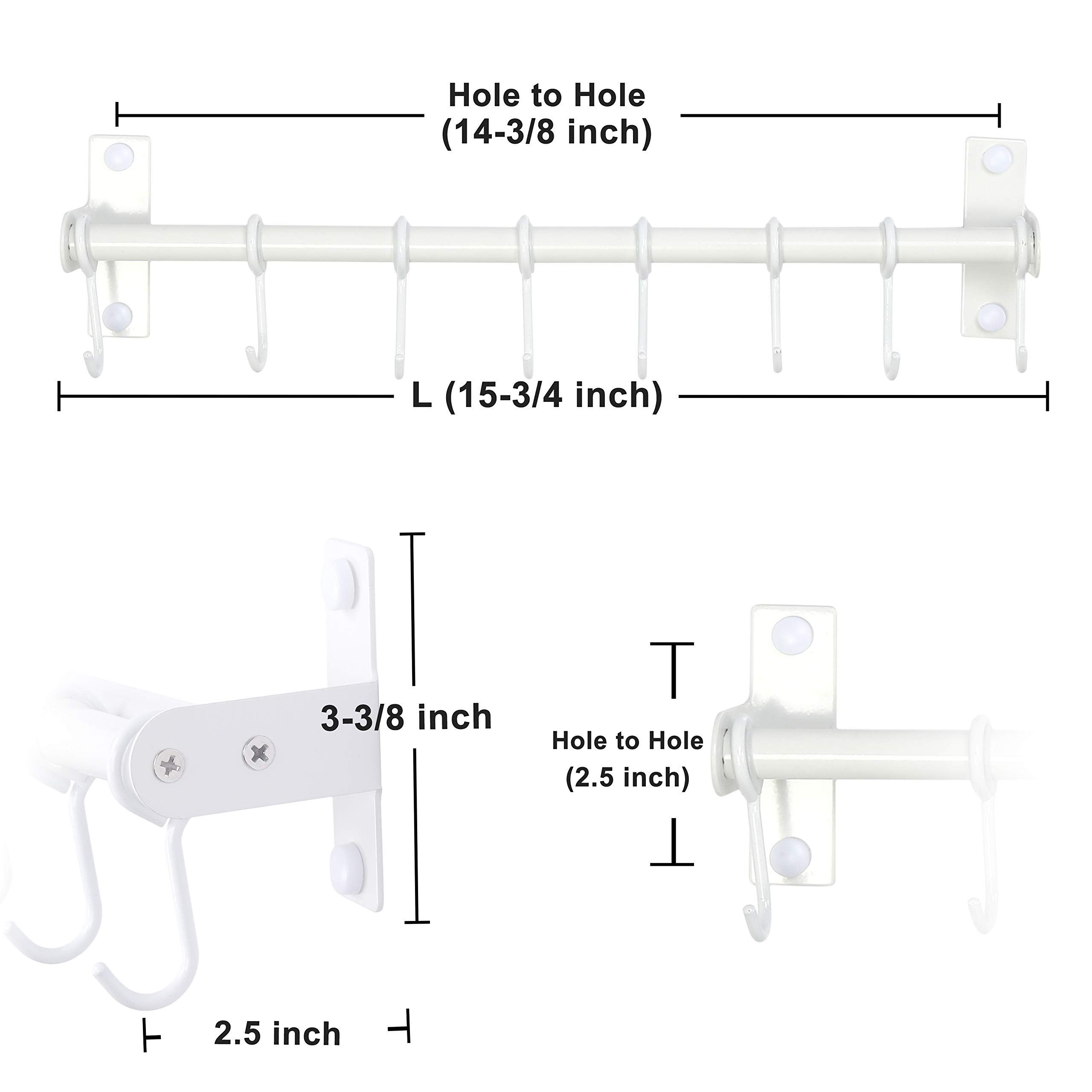 Dseap Wall Mounted Pot and Pan Hanging Rack - Double Bar Kitchen Organizer with 8 Hooks, White - Perfect for Small Kitchens, RVs, and Apartments to Save Space