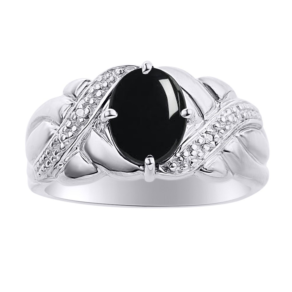 14K Sterling Silver Diamond & Onyx Ring Set - Elegant Birthstone Jewelry for Women | Perfect for Gifts, Anniversaries & Special Occasions
